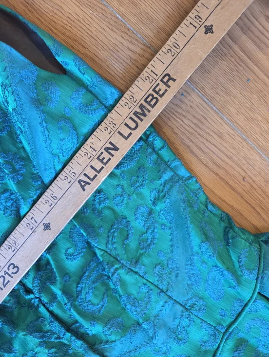 Vintage 1950s RAPPI Emerald Green Floral Brocade Gown - Rare 25" Wasp Waist - Picture 10 of 16